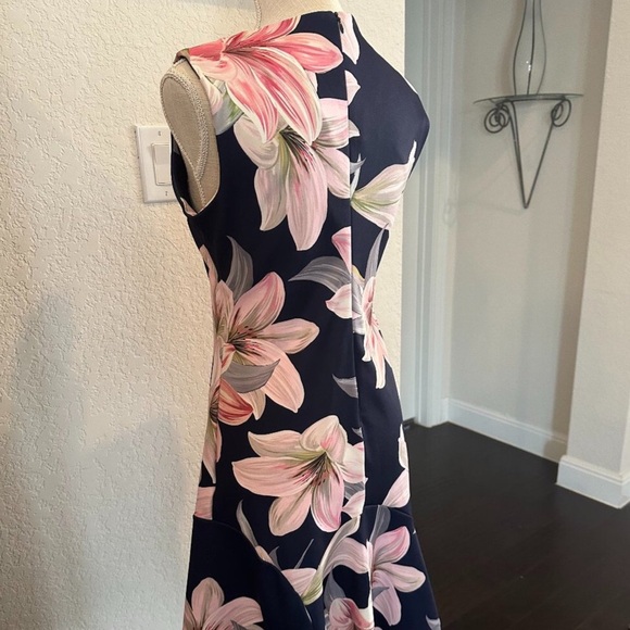 Shelby & Palmer Navy Blue Pink Floral Fit & Flare Dress - Picture 6 of 9